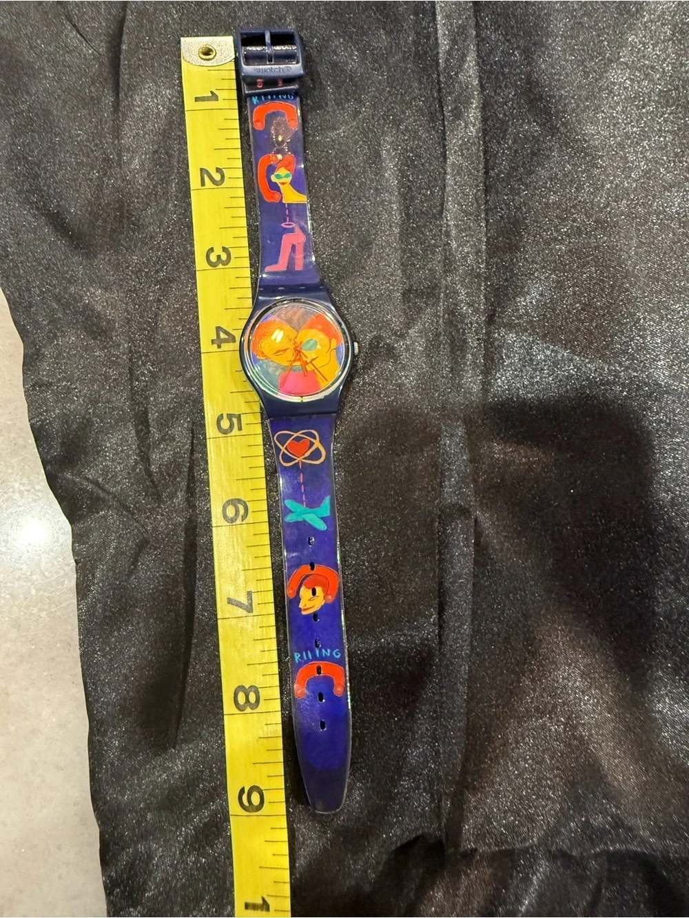 Swatch Women's Navy Blue Watch with Multicolor Pop Art Motifs